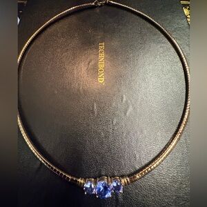 Vintage Technibond Plated Gold Necklace with Sparkling Blue Gems